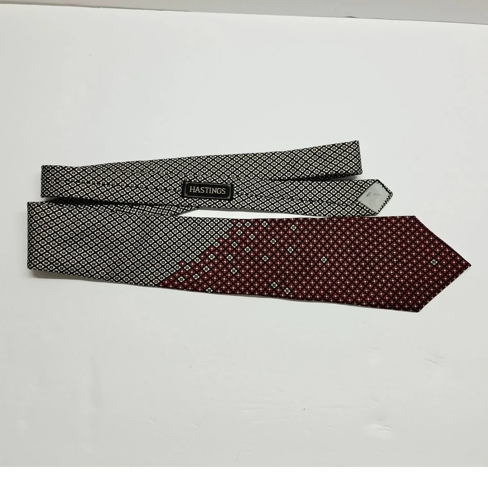 Yves Saint Laurent Silk Necktie Mens OS Red Black Geometric Medallion YSL